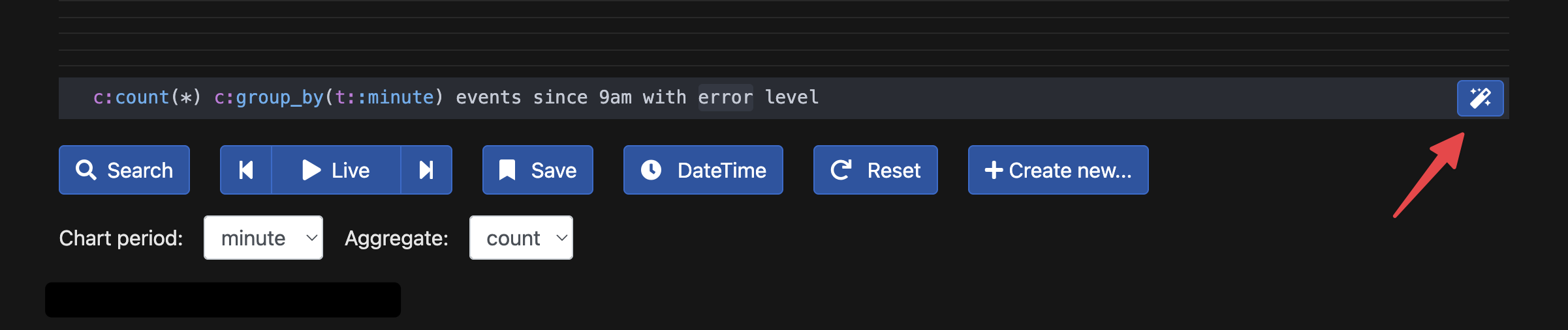 An LQL query generated with AI Assist